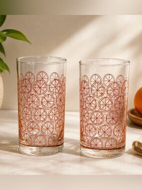 Set of 2 Ocean Thailand Orange Juice Slices Drinking Glasses